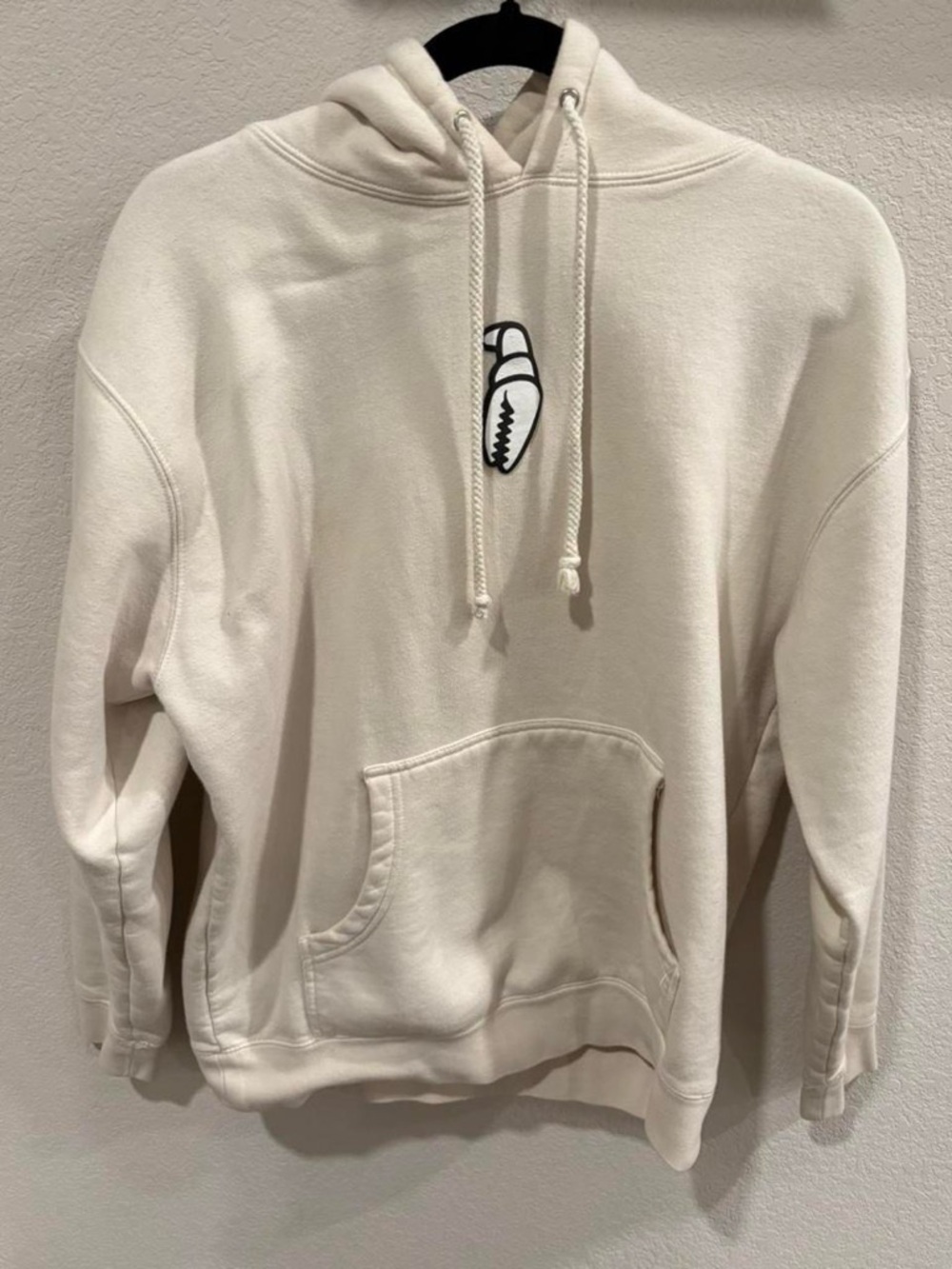 Crab Grab Cream Hoodie Minimal Graphic Pullover Size M